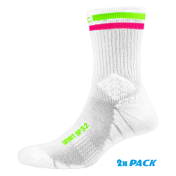P.A.C. SP 3.2 Sport Recycled Stripes 2xPack - Sports Socks - White/Neon Stripes