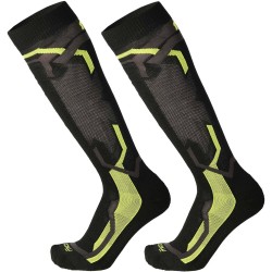 MICO 232 Medium weight Warm Control - Κάλτσες Ski - Black/Yellow fluo